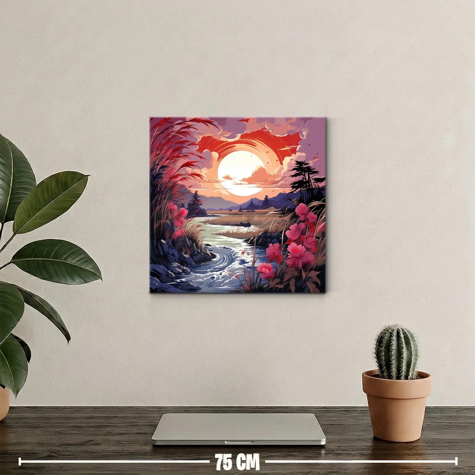 Paisaje natural al atardecer con flores y río serpenteante — miniatura 2