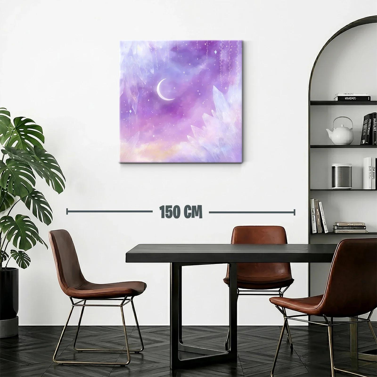 Cuadro con luna creciente y cristales en tonos lavanda y violeta — miniatura 2
