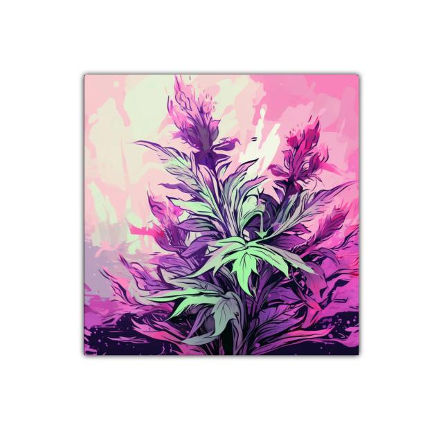 Cuadro floral vibrante con tonos rosa y morado intenso