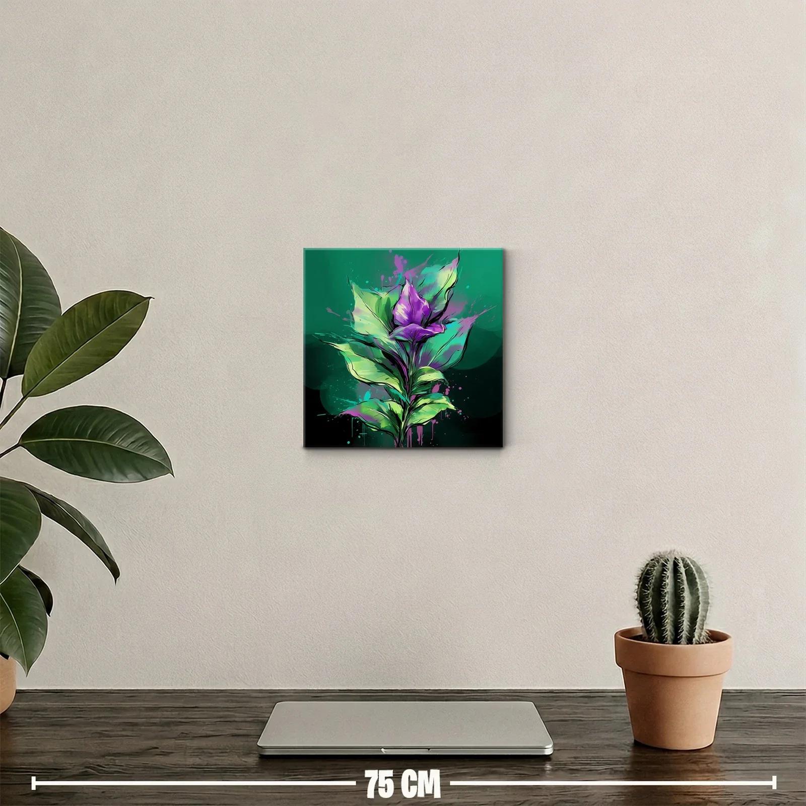 Flores vibrantes en tonos verdes y púrpuras intensos — miniatura 2