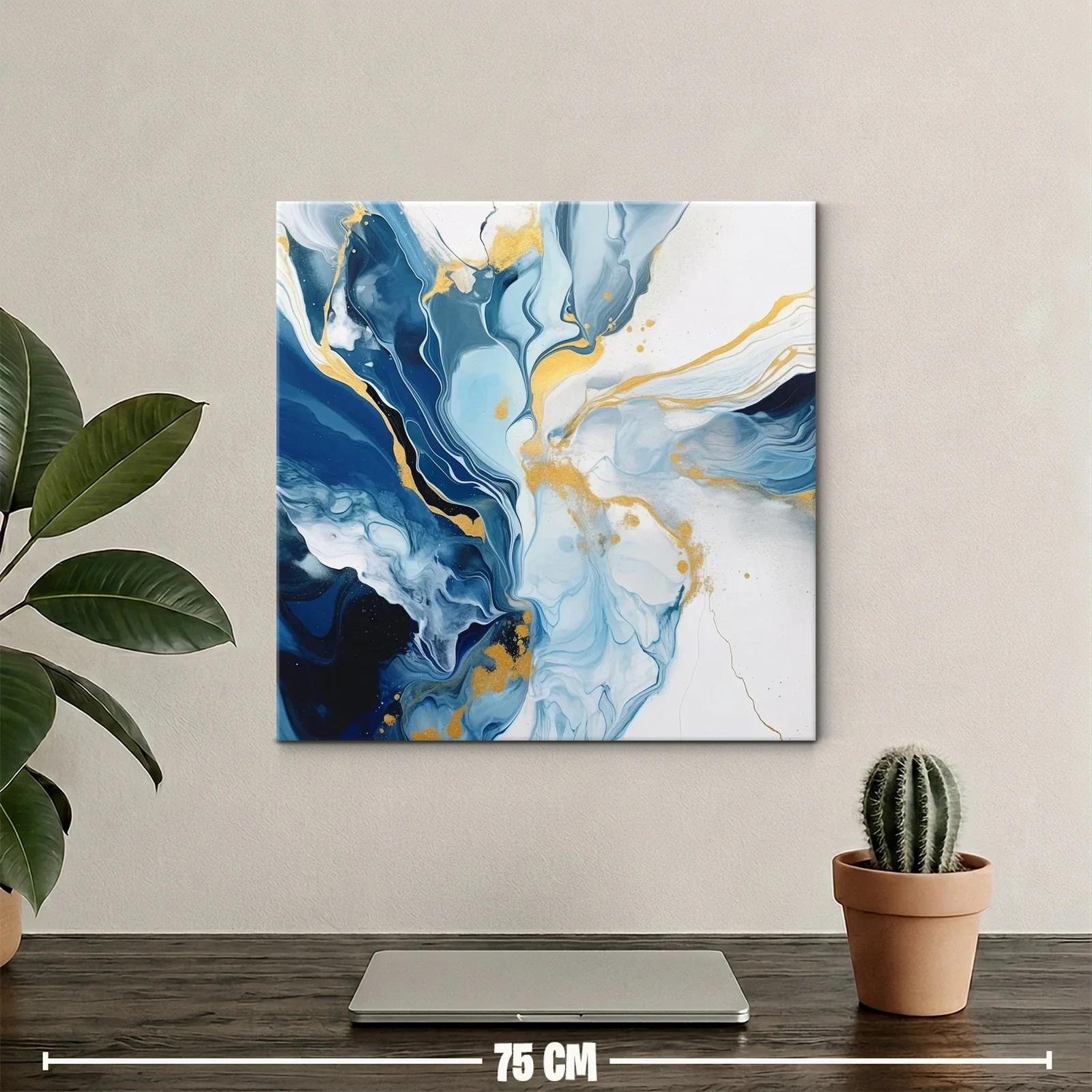 Cuadro abstracto con tonos azules y dorados elegantes — miniatura 2