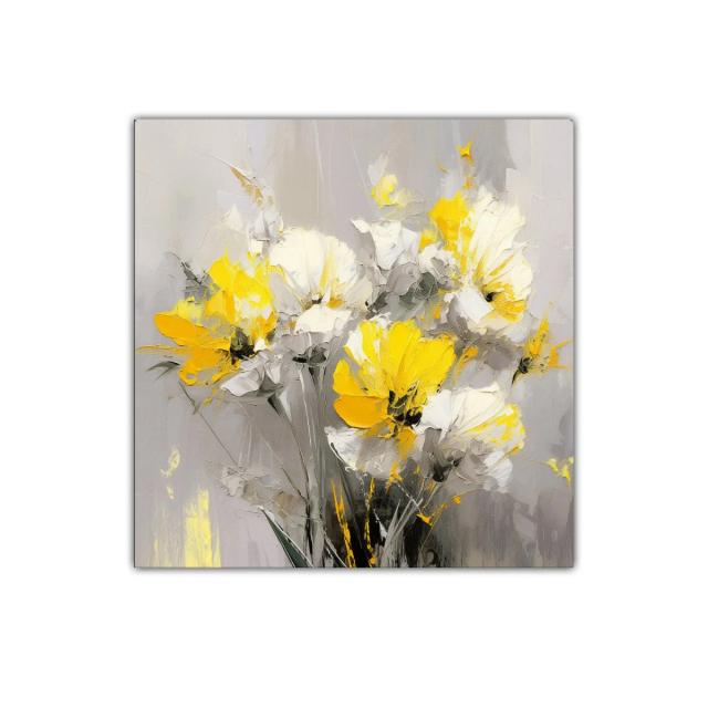 Cuadro decorativo con flores amarillas y blancas en tonos neutros