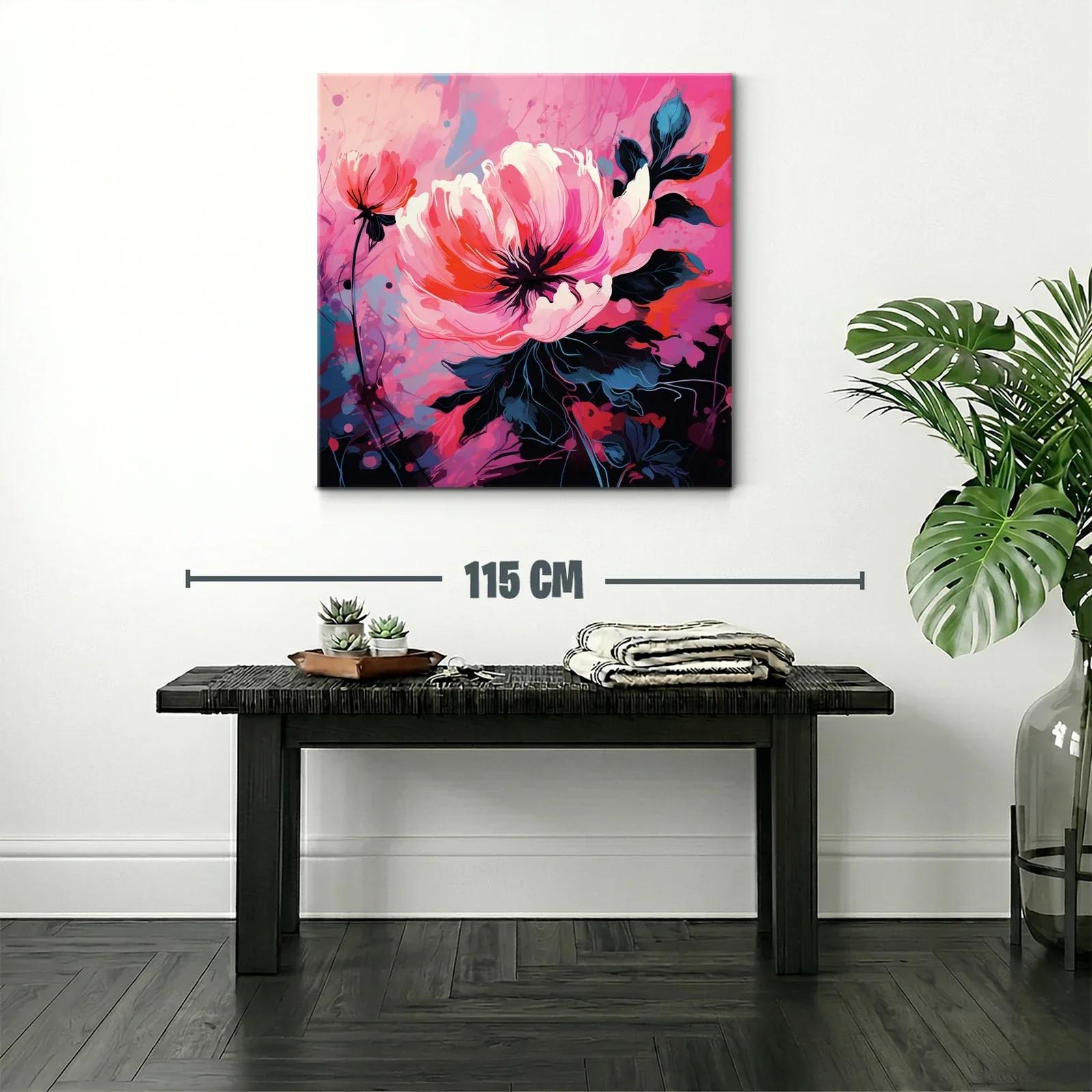 Cuadro floral vibrante con tonos rosas y rojos intensos — miniatura 2