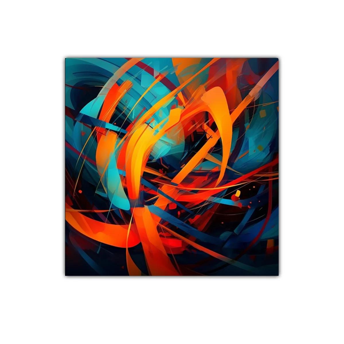 Cuadro abstracto en tonos vibrantes rojos y azules
