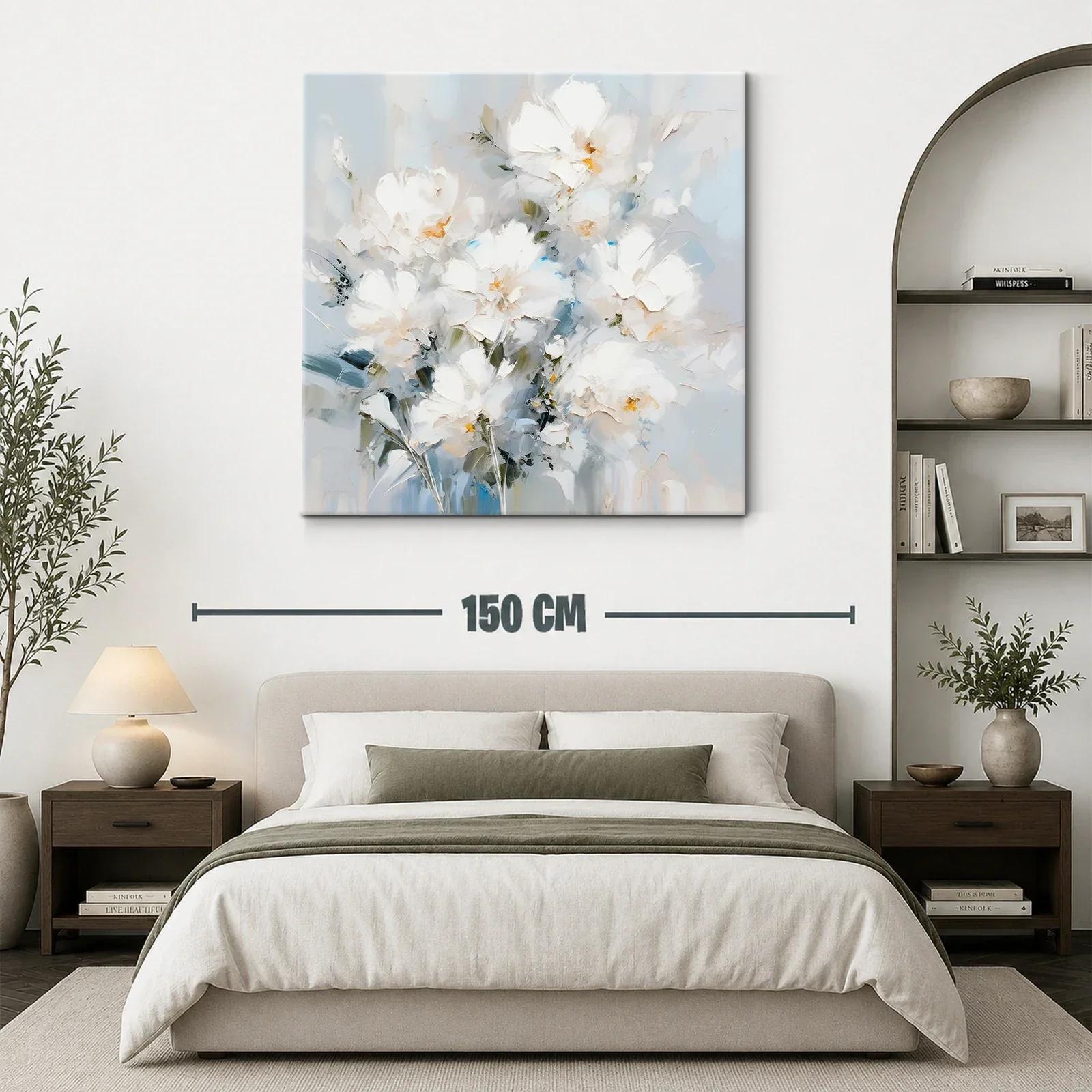 Cuadro floral blanco con toques suaves azules y verdes — miniatura 3