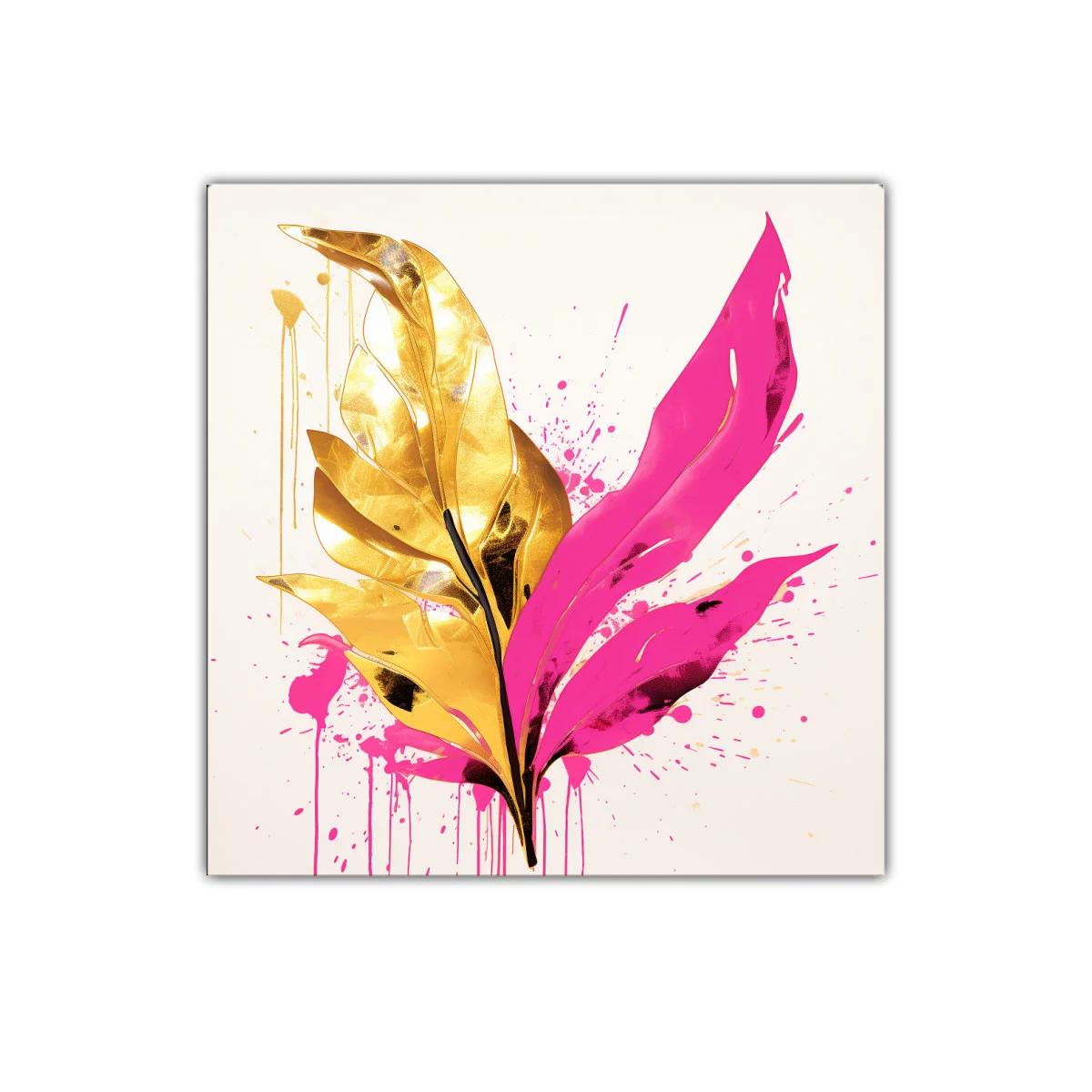 Cuadro con hojas doradas y rosas vibrantes para decorar — imagen principal