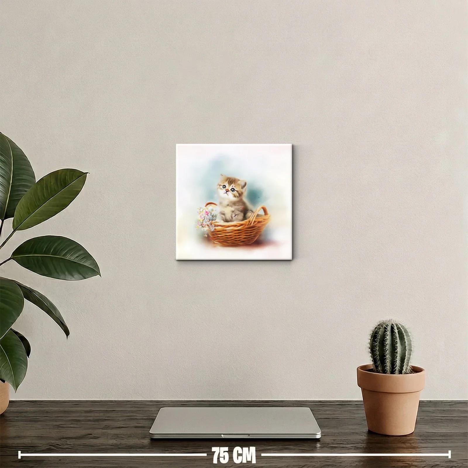 Tierna escena de gatito en cesta con flores delicadas — miniatura 2