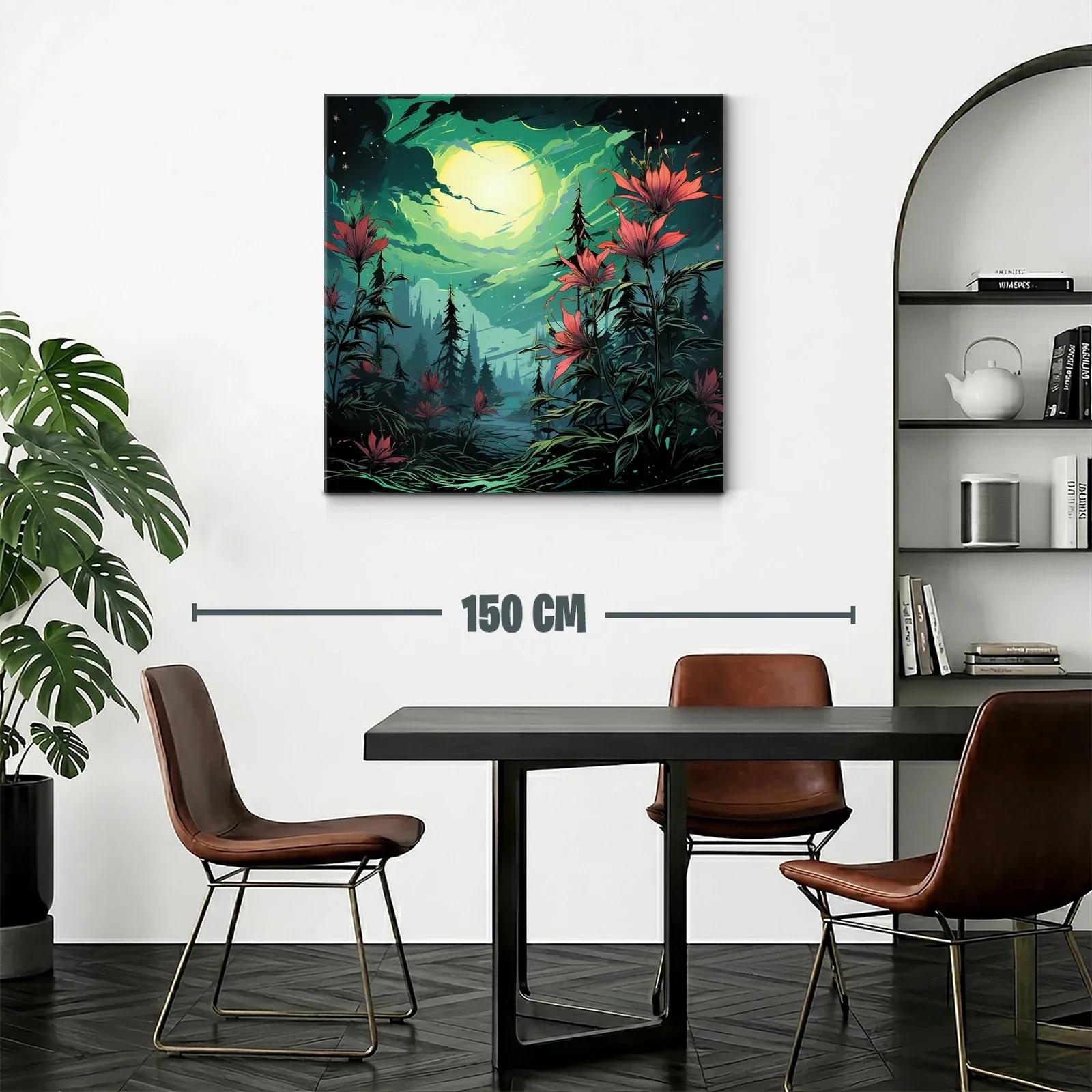 Flores rojas bajo la luna llena en paisaje nocturno encantado — miniatura 2