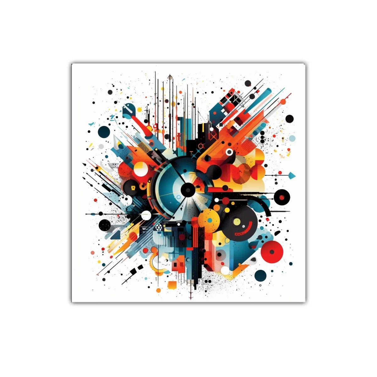 Arte abstracto con explosión de formas y colores vivos
