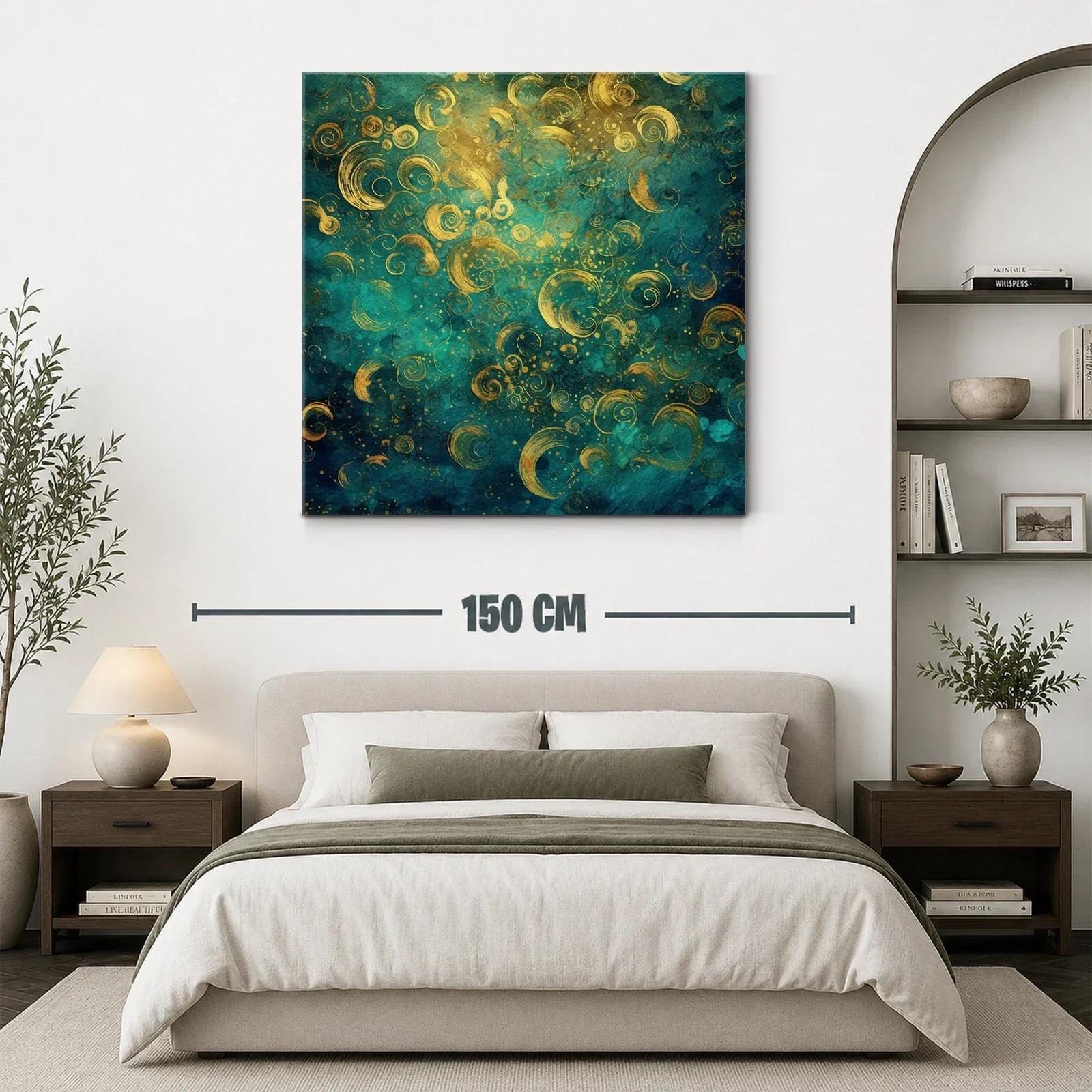 Composición abstracta con espirales doradas y fondo turquesa — miniatura 3