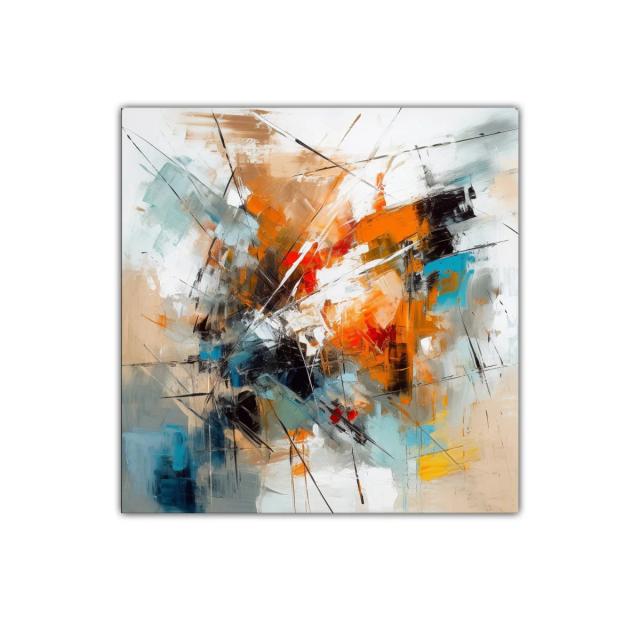 Cuadro abstracto con tonos cálidos y frios vibrantes