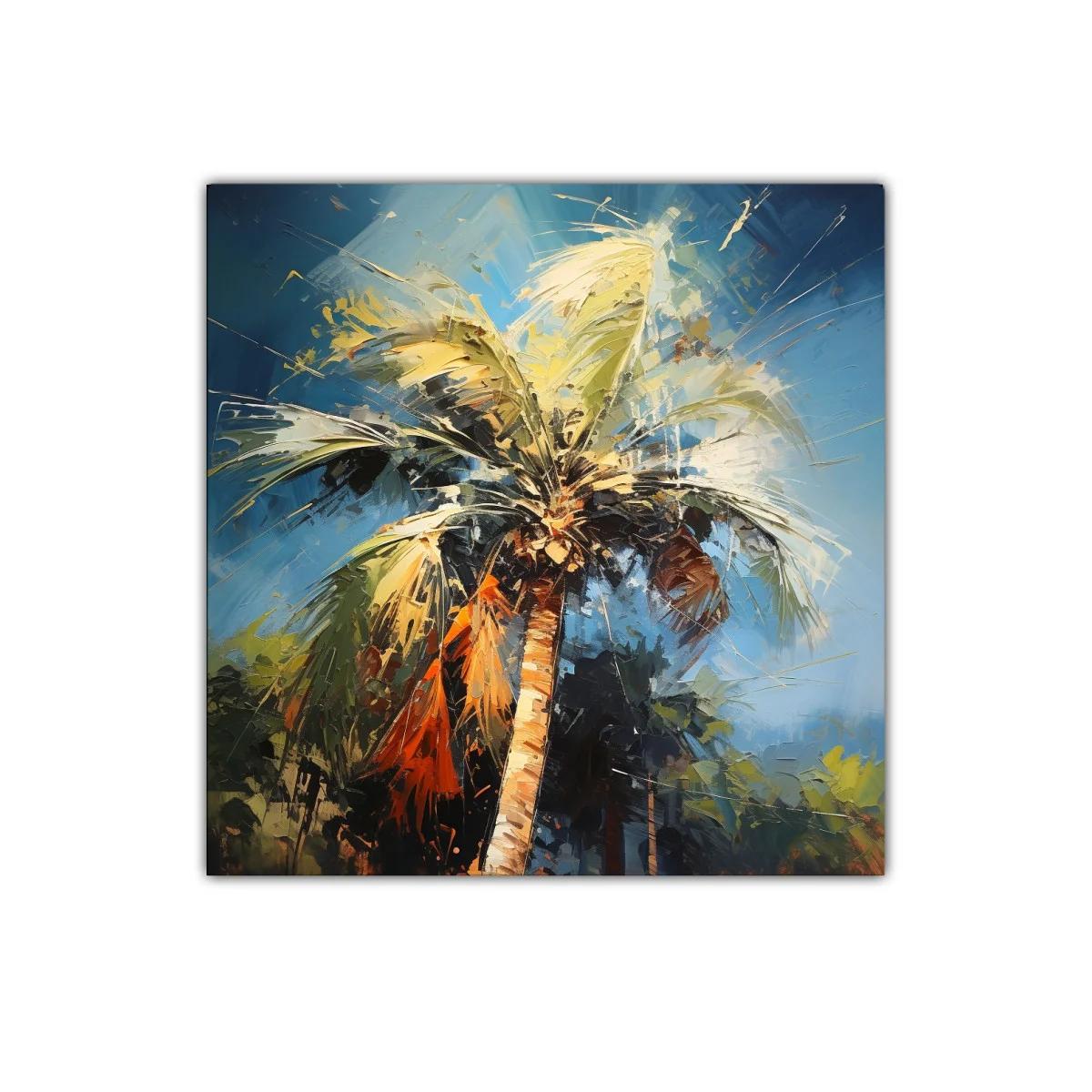 Palmera vibrante con cielo azul y luces cálidas