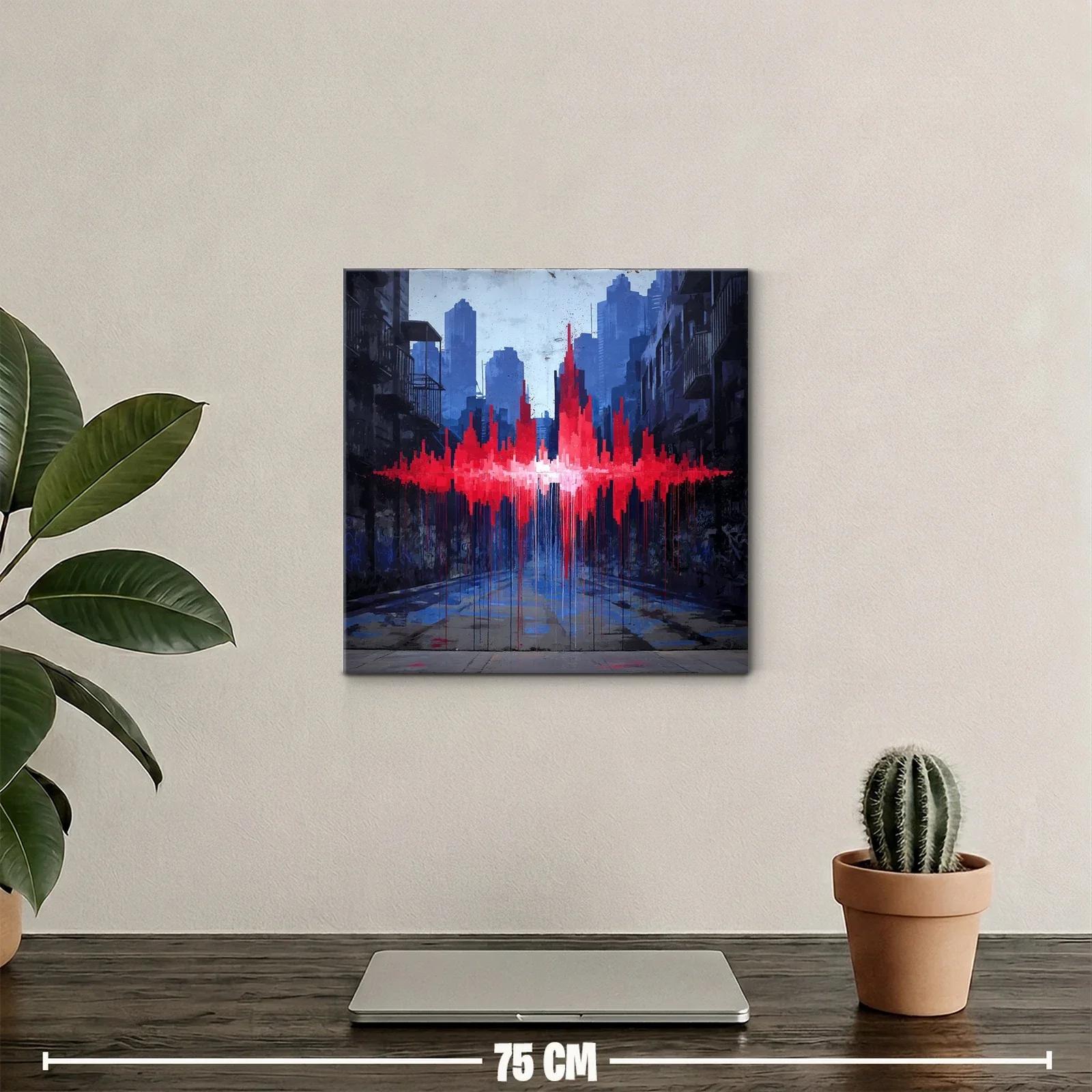 Impacto urbano con vibrante pulso rojo en paisaje gris — miniatura 2