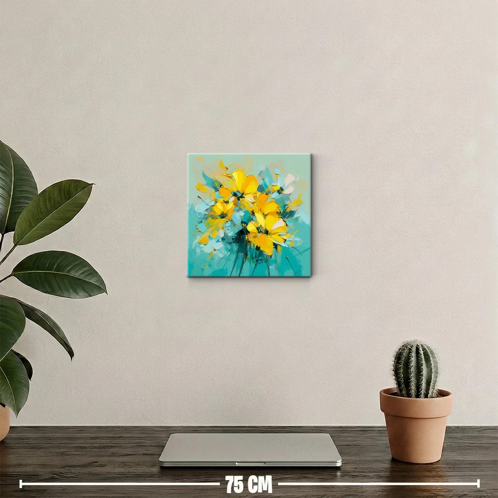 Cuadro decorativo con flores vibrantes en tonos amarillos y azules — miniatura 2