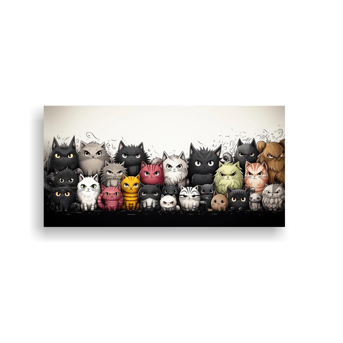 Cuadro grupo de gatos kawaii con fondo limpio