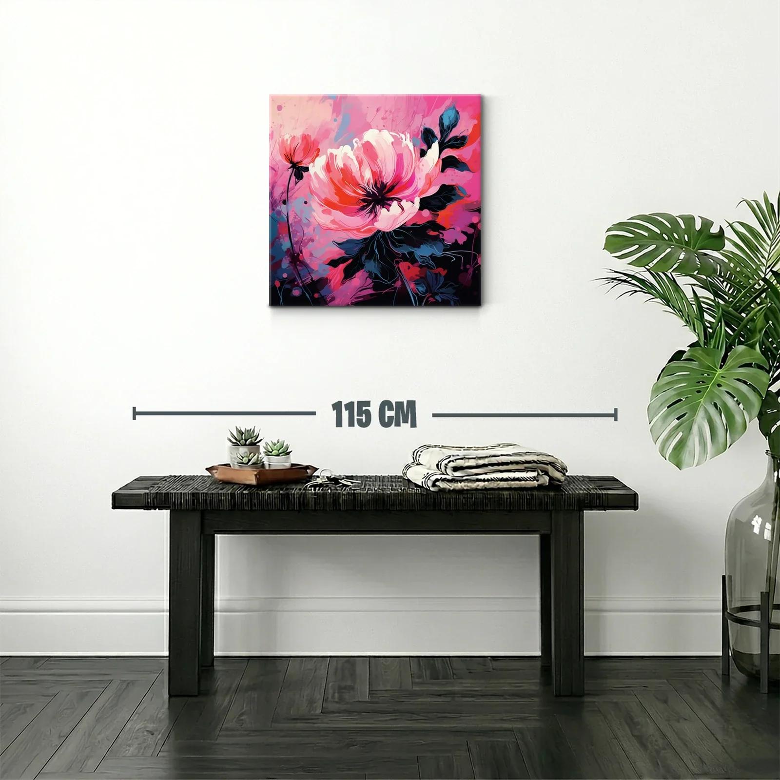Cuadro floral vibrante con tonos rosas y rojos intensos — miniatura 2