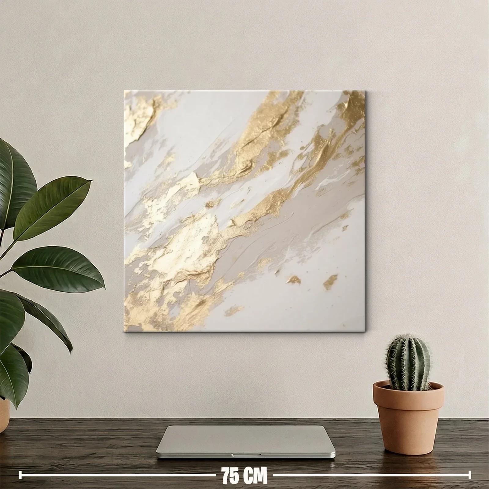 Cuadro abstracto con texturas doradas y tonos neutros — miniatura 2