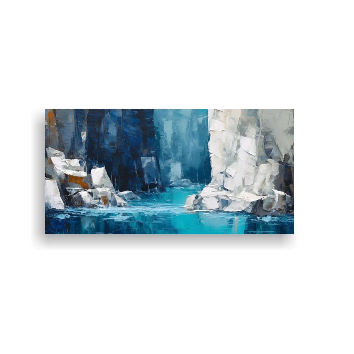 Cuadro glaciar con agua turquesa y bloques de hielo