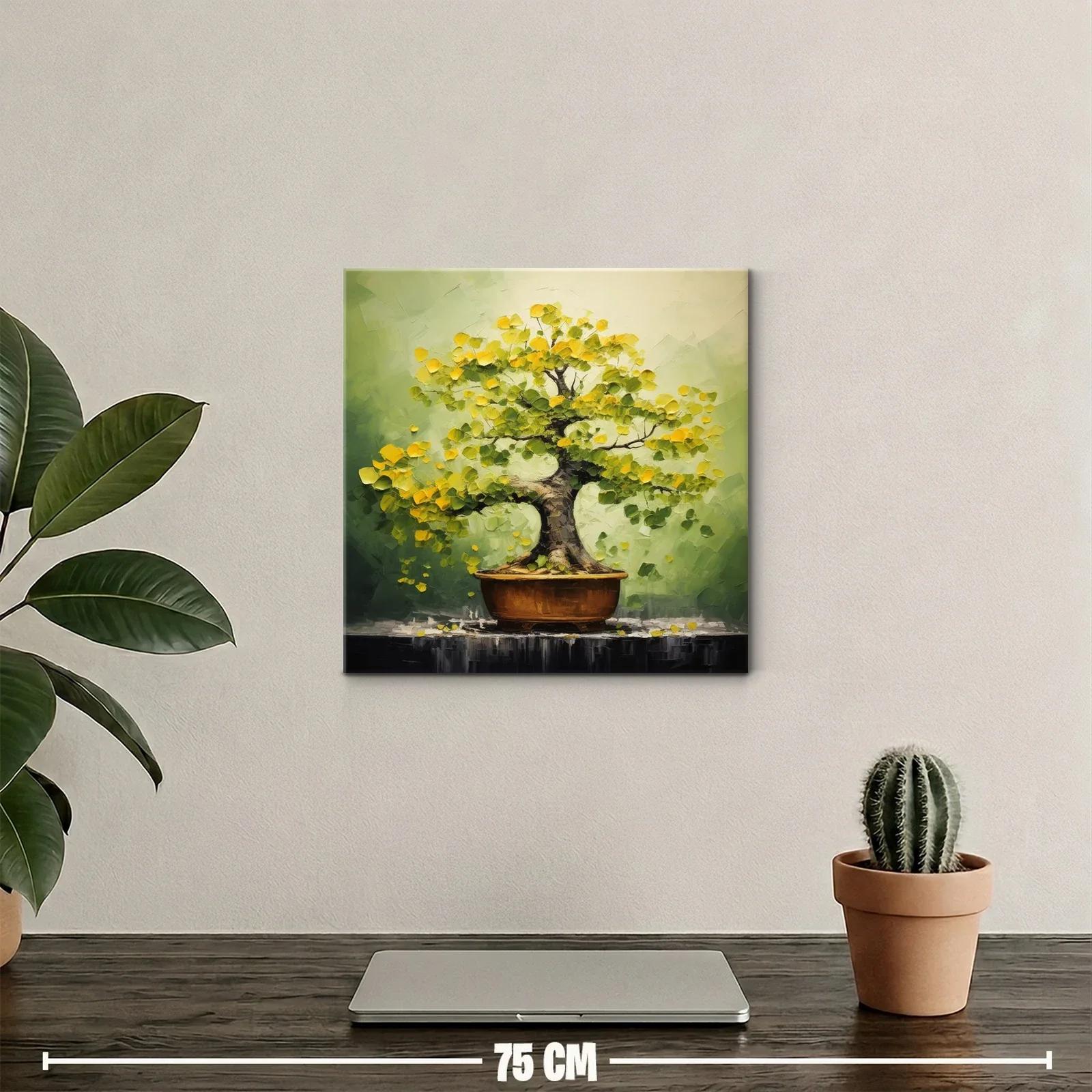 Arbol Bonsái con Hojas Amarillas y Fondo Verde Suave — miniatura 2