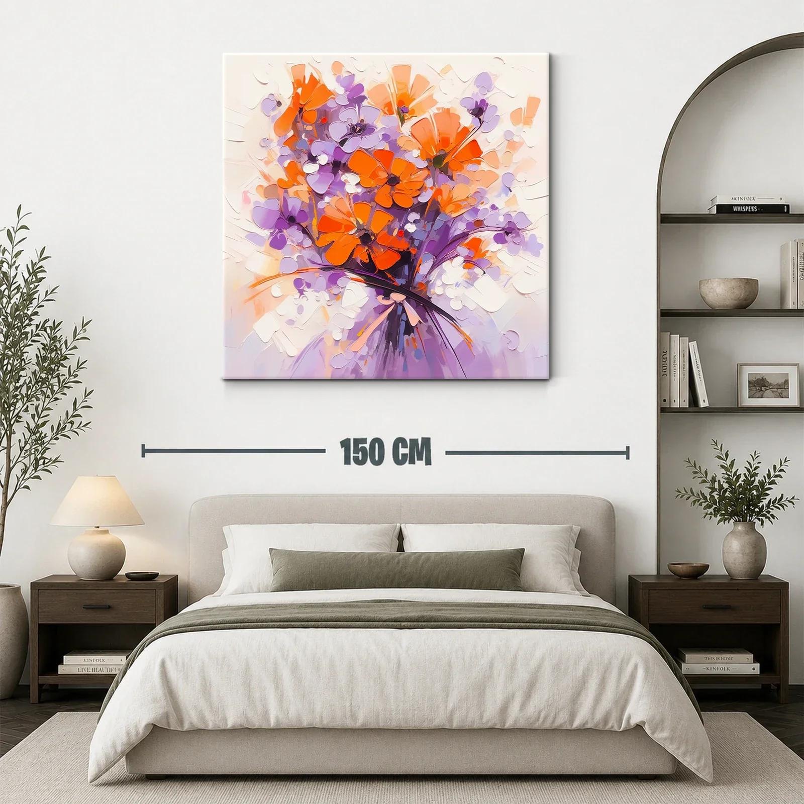 Ramo vibrante con flores naranjas y lilas en composición moderna — miniatura 3
