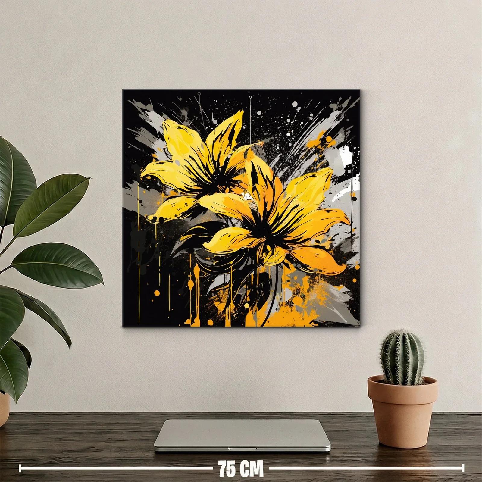 Vibrante cuadro floral con tonos amarillos y contrastes oscuros — miniatura 2