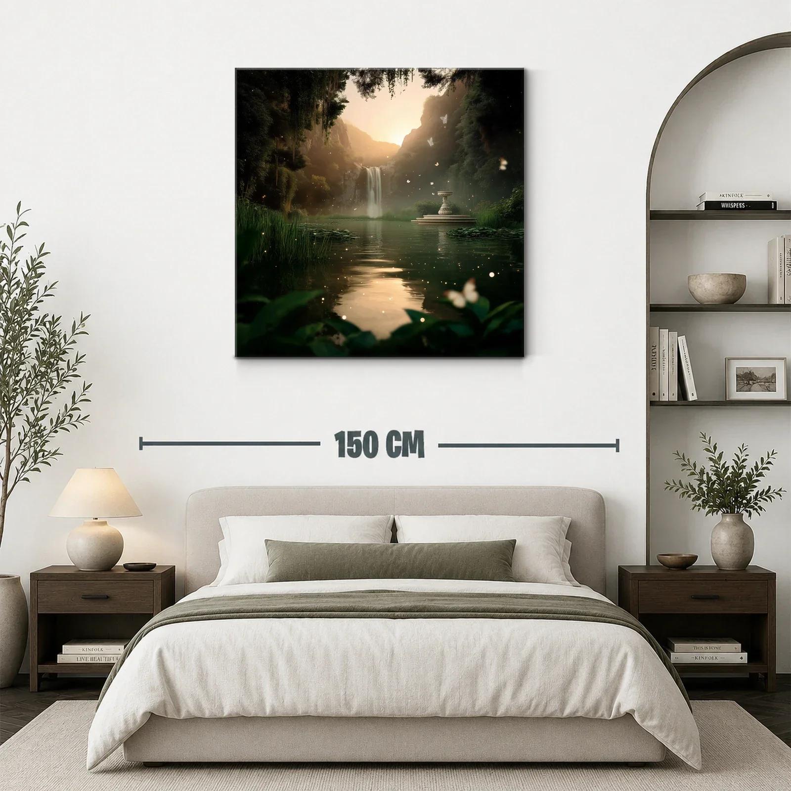 Paisaje místico con cascada y mariposas al atardecer — miniatura 3