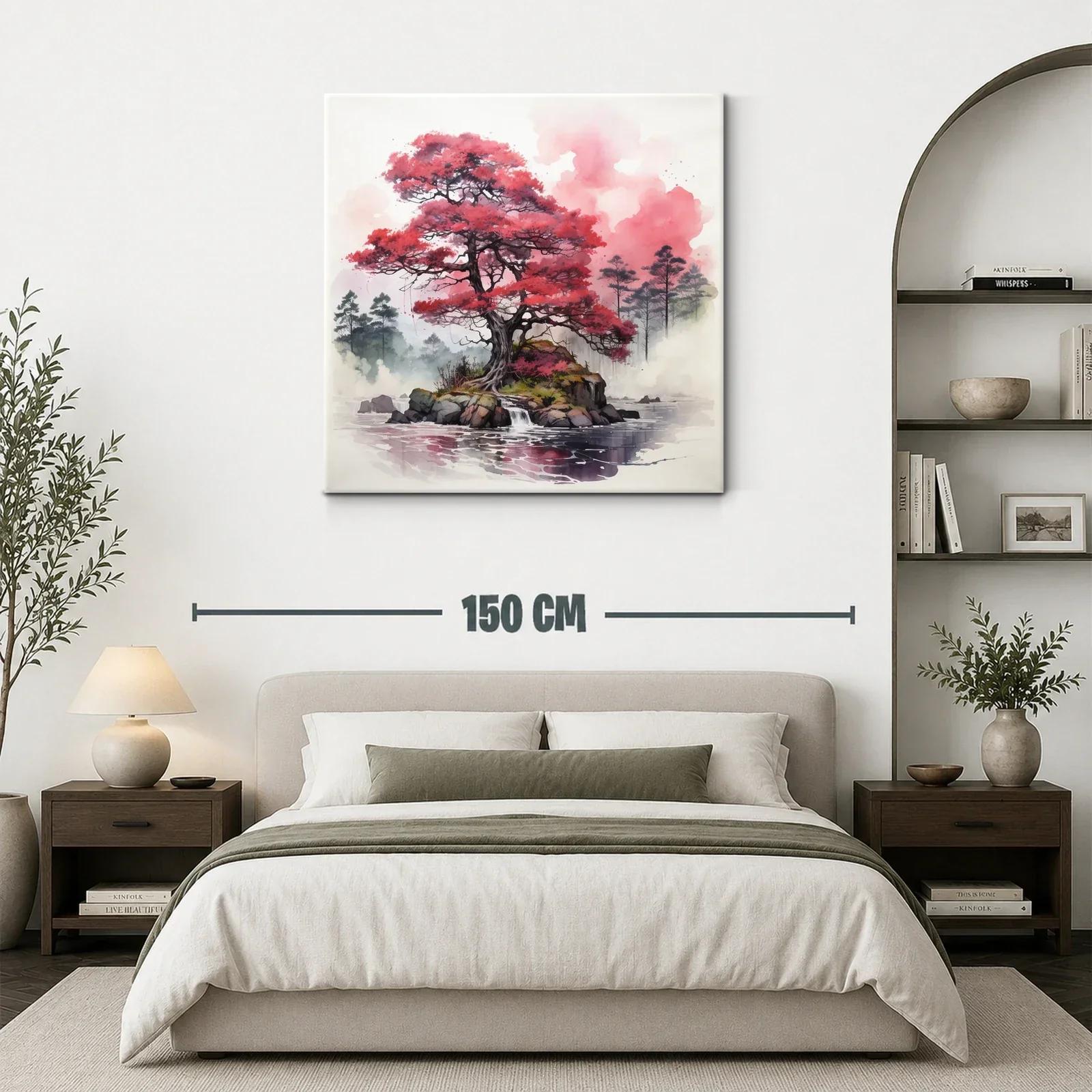 Árbol rojo sobre isla rocosa en lago sereno — miniatura 3