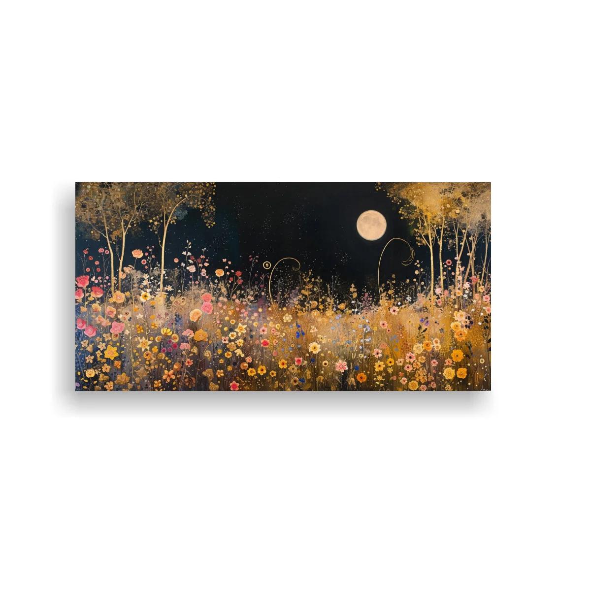 Cuadro pradera de flores silvestres con luna y árboles dorados — imagen principal