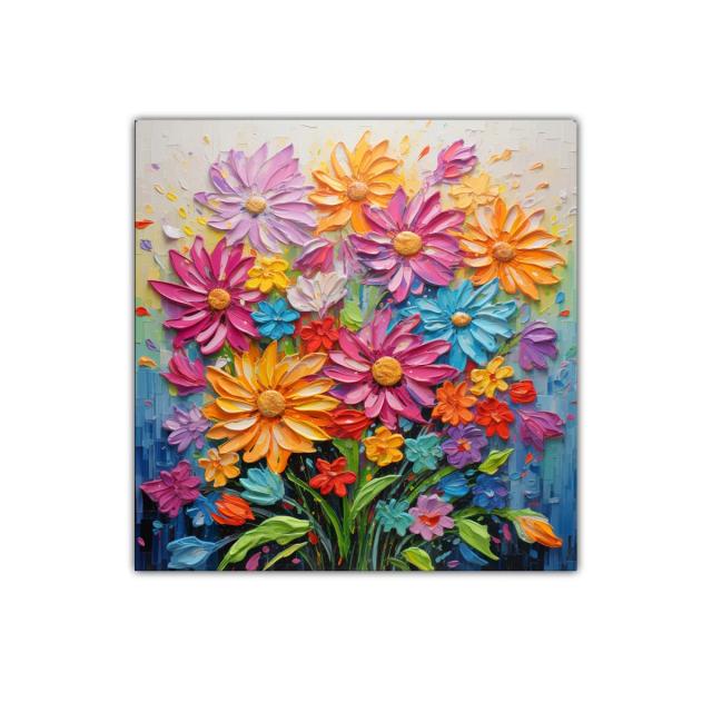 Cuadro flores vibrantes con tonos cálidos y fríos