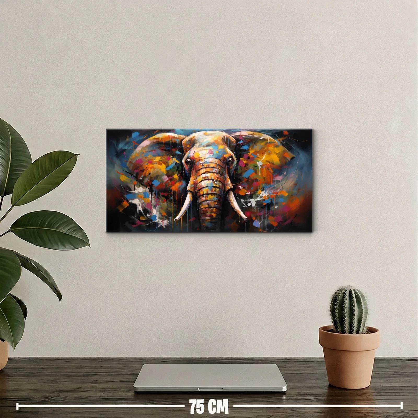 Cuadro elefante con colmillos largos y manchas de color — miniatura 2