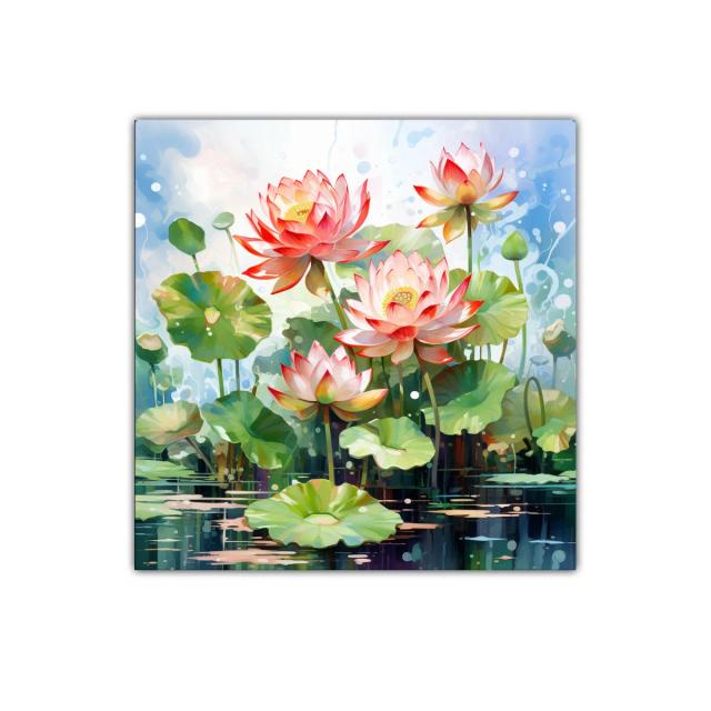 Cuadro Lotus en agua con tonos suaves y vibrantes