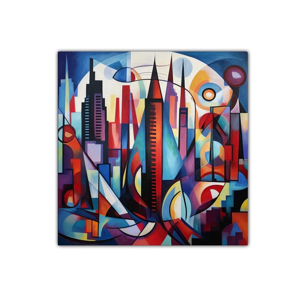 Composición abstracta urbana en vibrantes tonos cálidos y fríos — imagen principal
