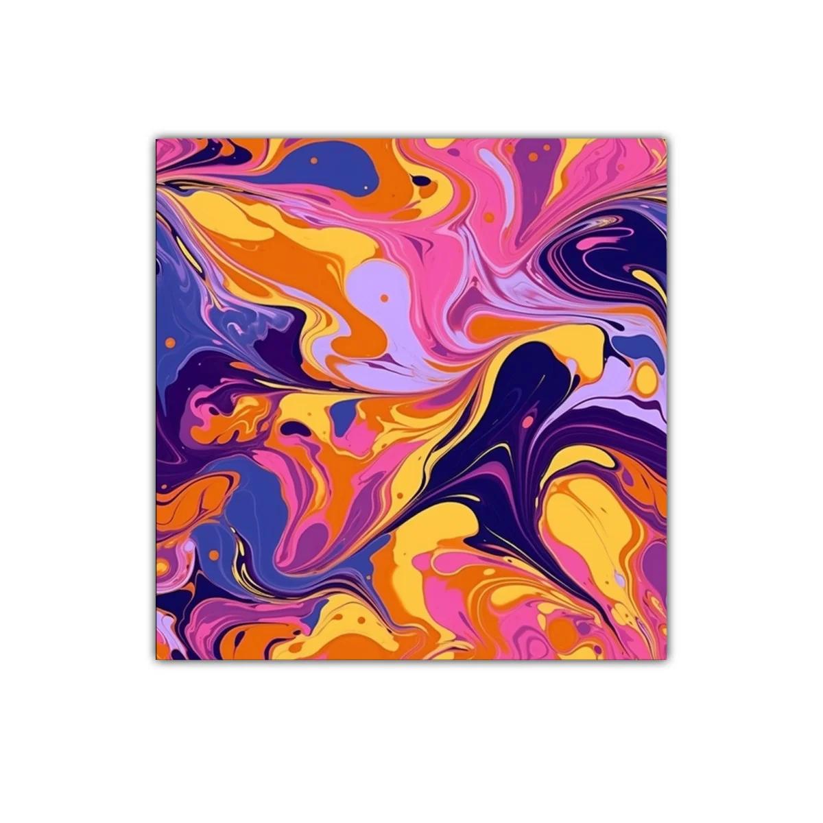 Cuadro abstracto vibrante con colores intensos y formas fluidas