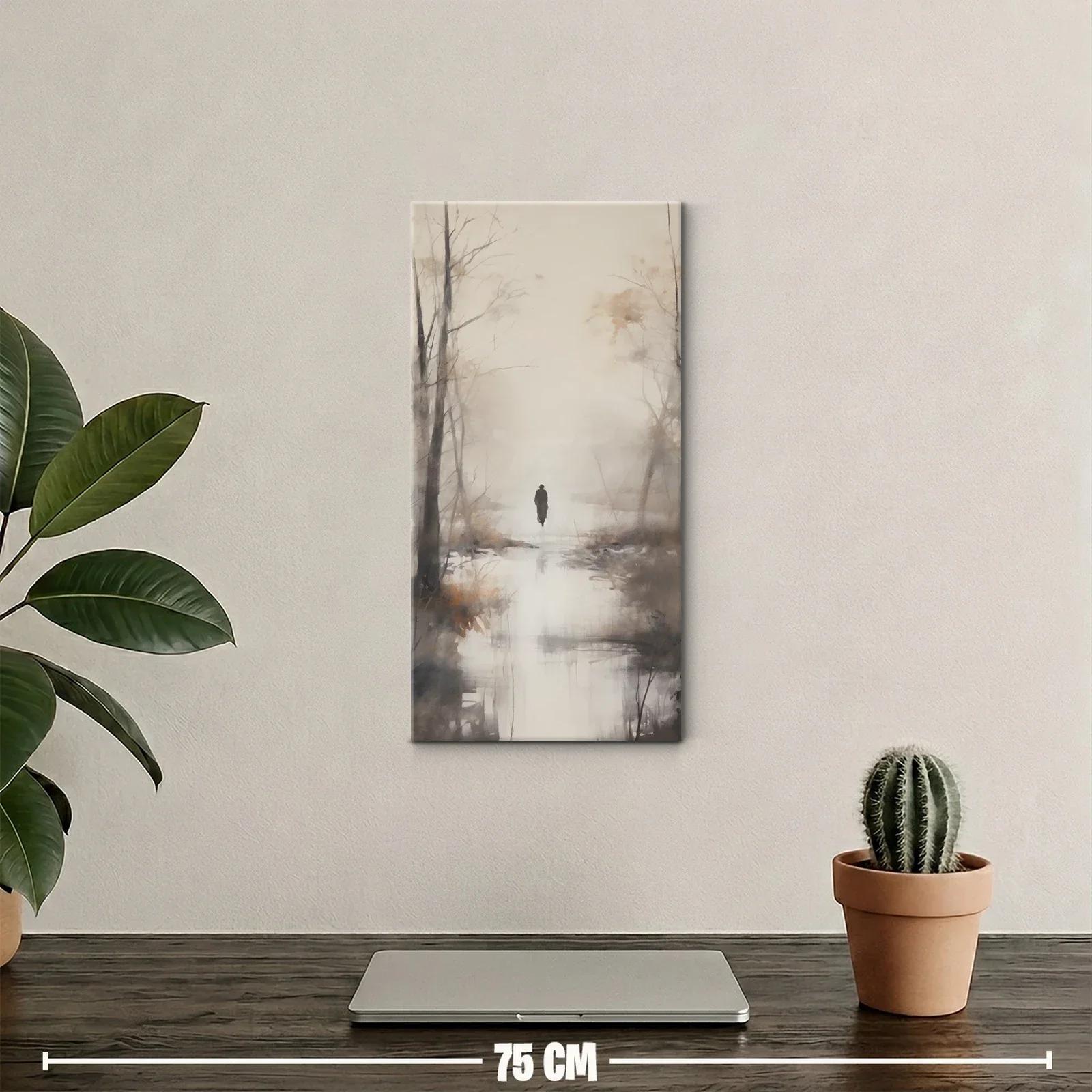 Cuadro figura solitaria en humedal entre niebla y reflejos suaves — miniatura 2