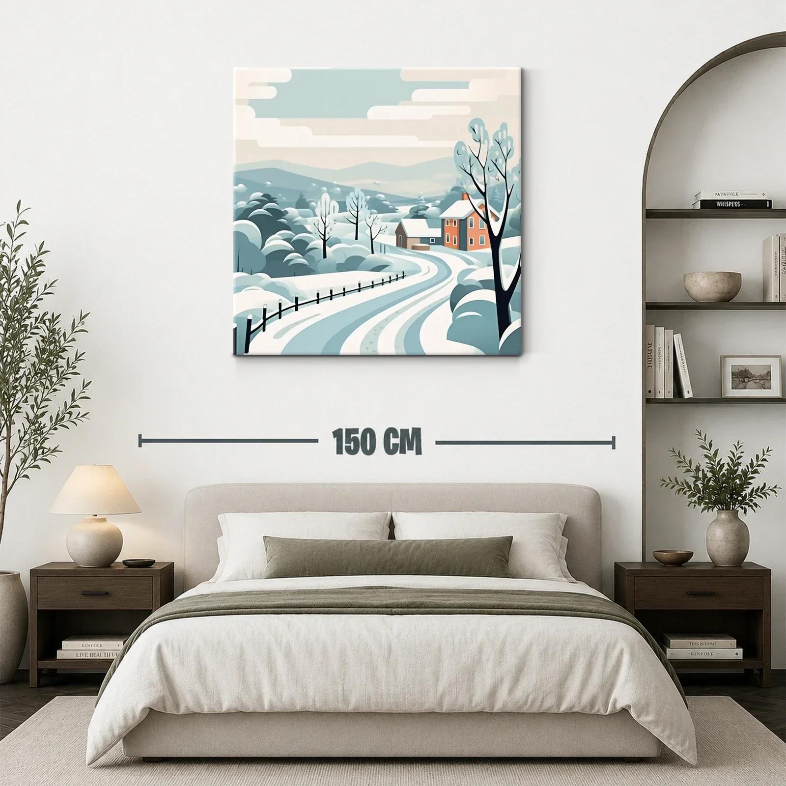 Paisaje de invierno con casas y árboles nevados — miniatura 3