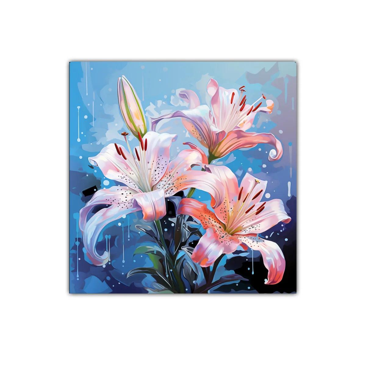 Lirios vibrantes sobre fondo azul intenso y moderno — imagen principal