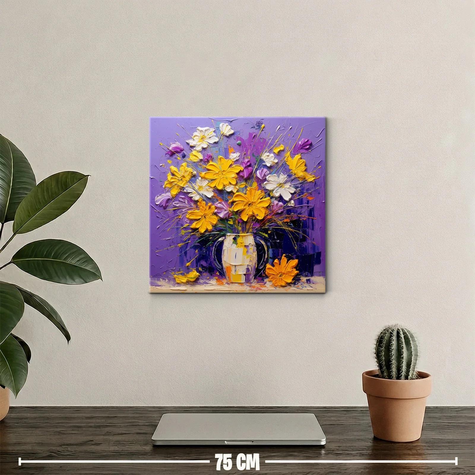 Ramo vibrante de flores amarillas y blancas con fondo lila — miniatura 2