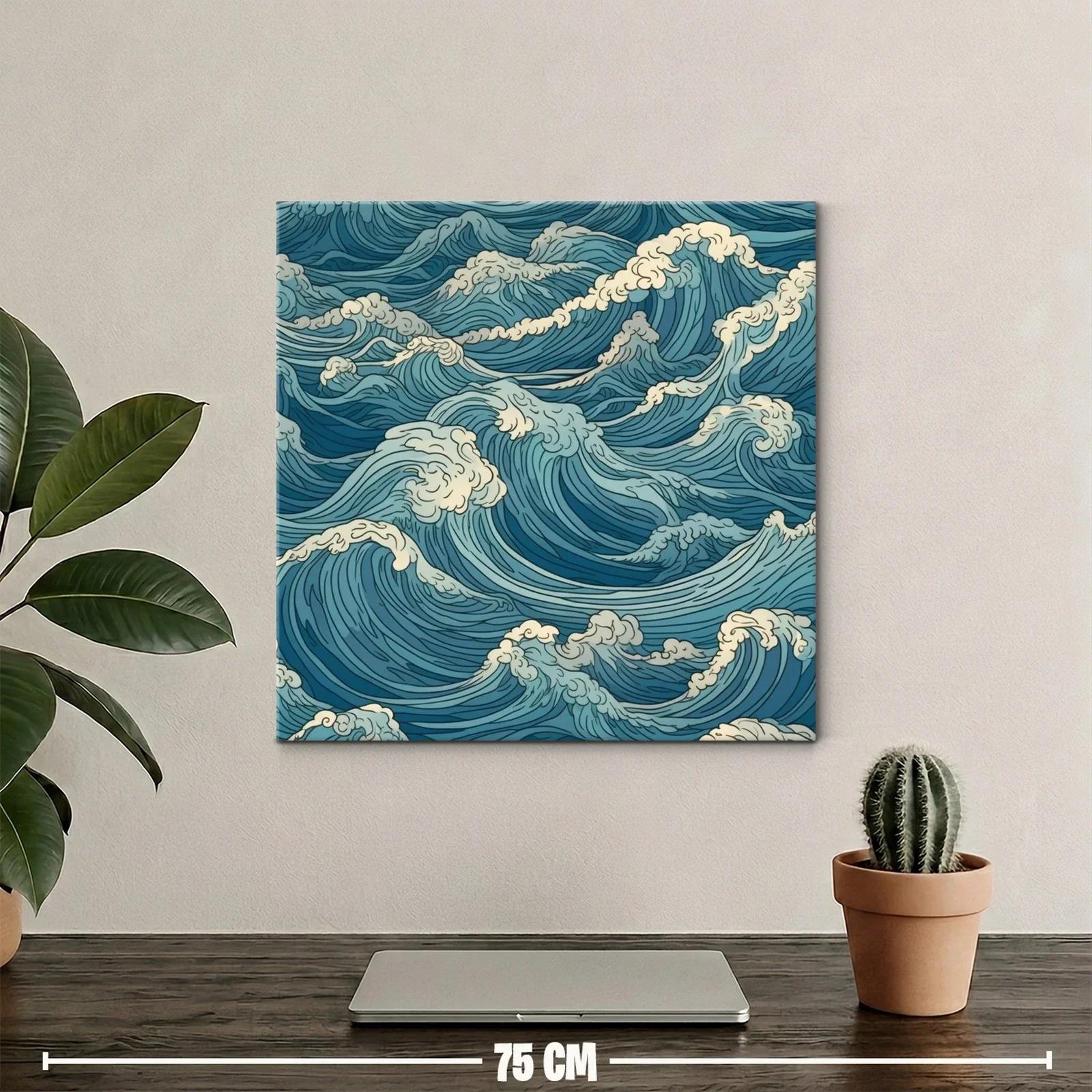 Cuadro de olas marinas en tonos azules y blancos — miniatura 2