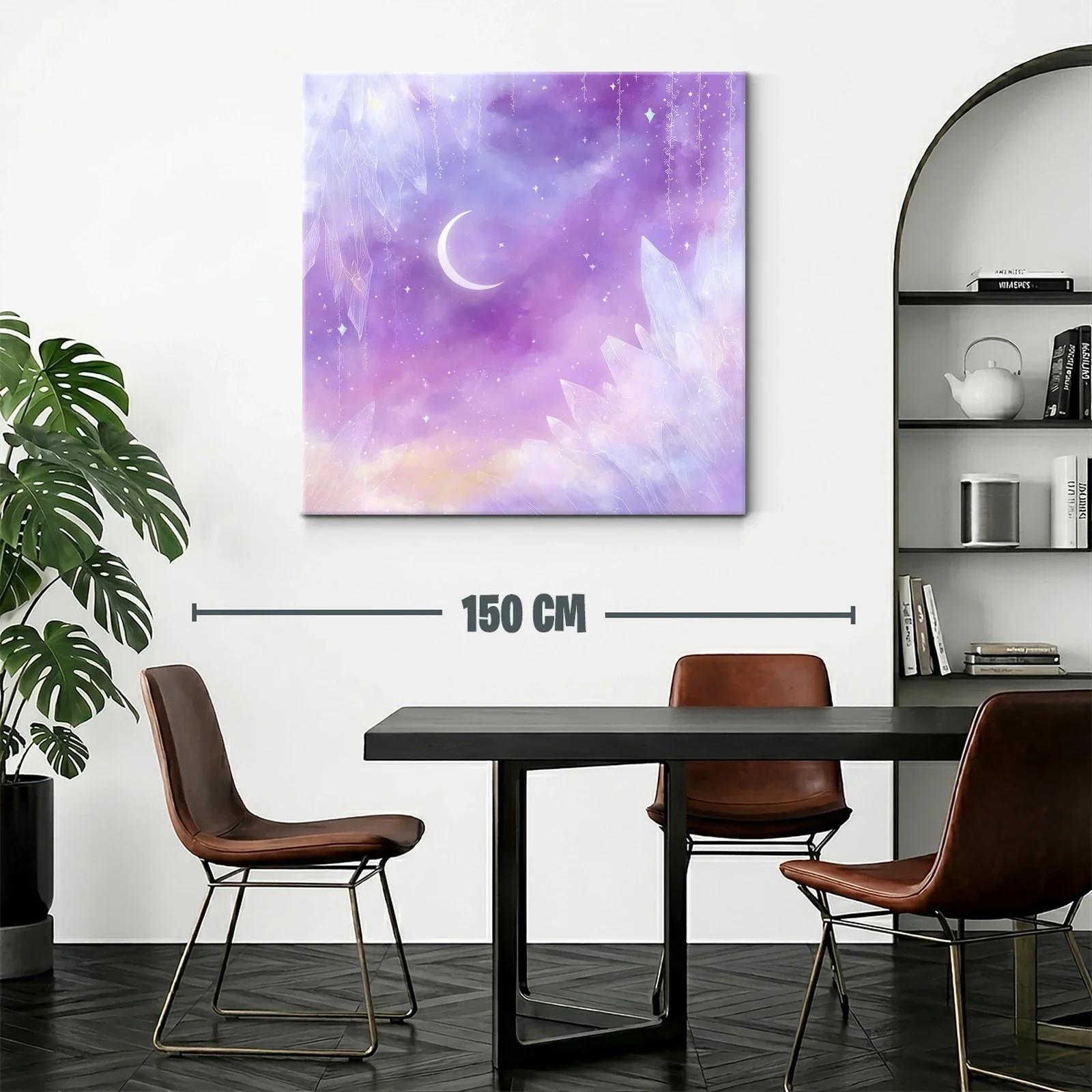 Cuadro con luna creciente y cristales en tonos lavanda y violeta — miniatura 2