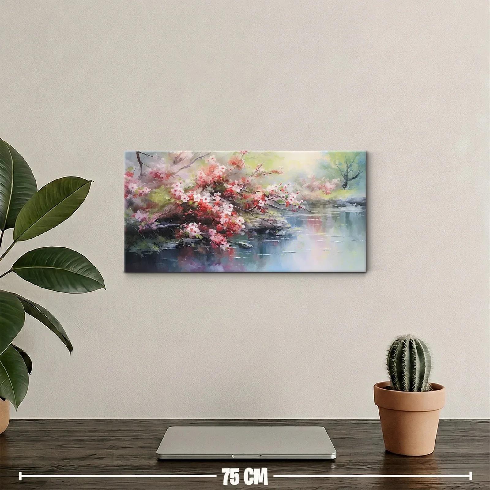 Cuadro ramas de flores rosas junto al agua — miniatura 2