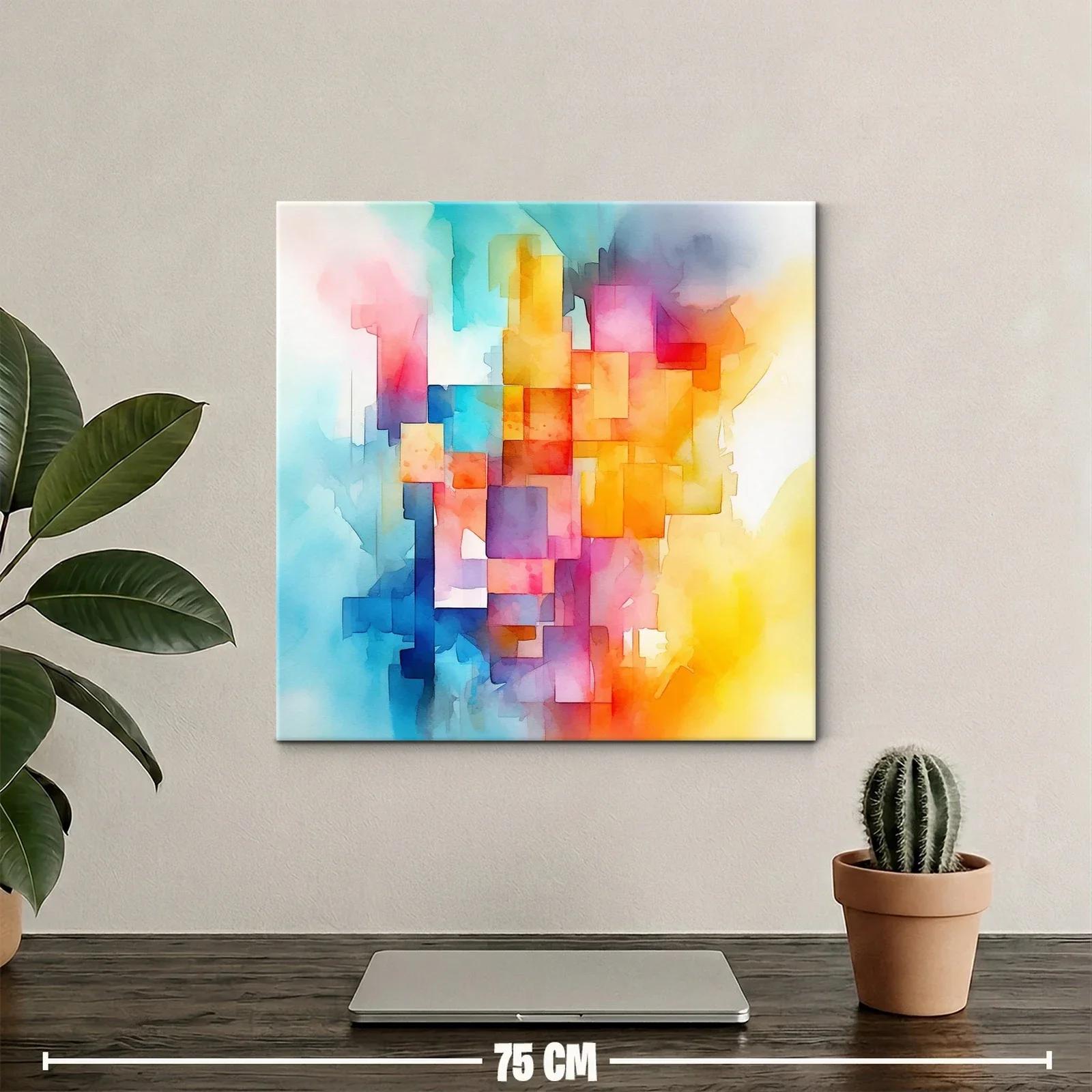Cuadro abstracto vibrante con figuras geométricas y tonos luminosos — miniatura 2