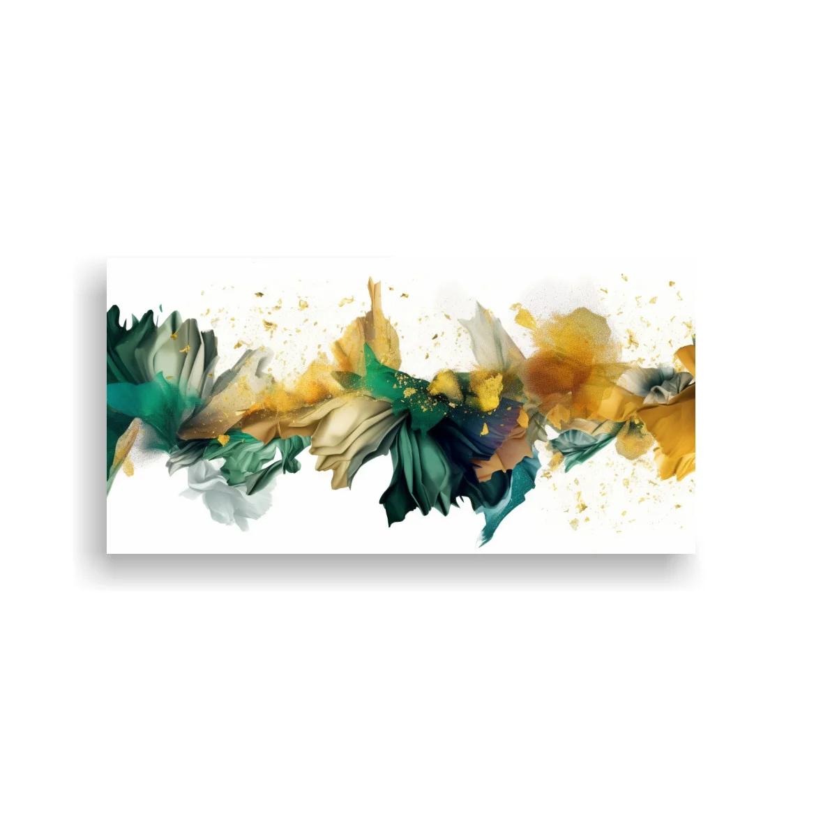 Cuadro flores abstractas en explosión con tonos mostaza y verde
