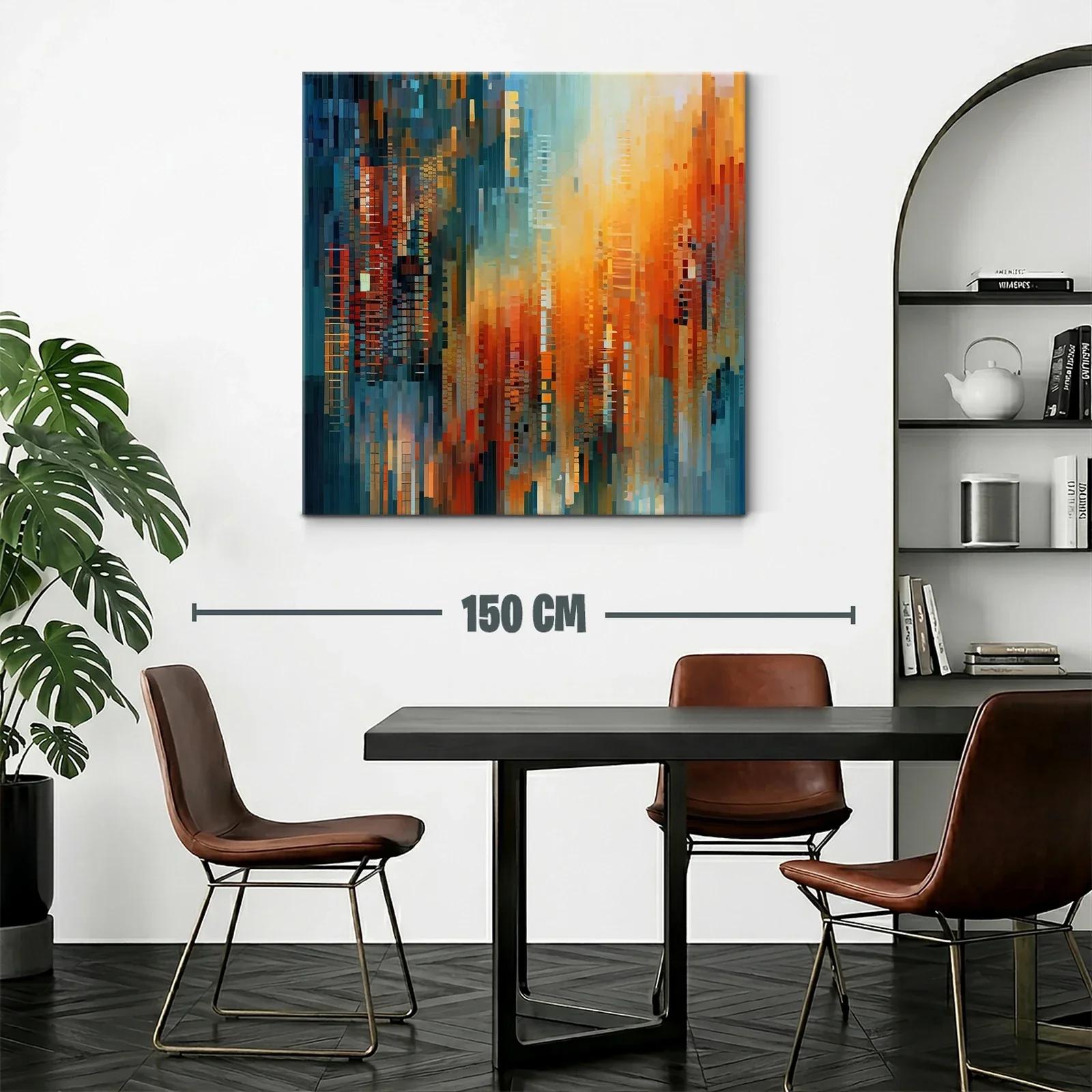 Cuadro abstracto con tonos cálidos y fríos vibrantes — miniatura 2