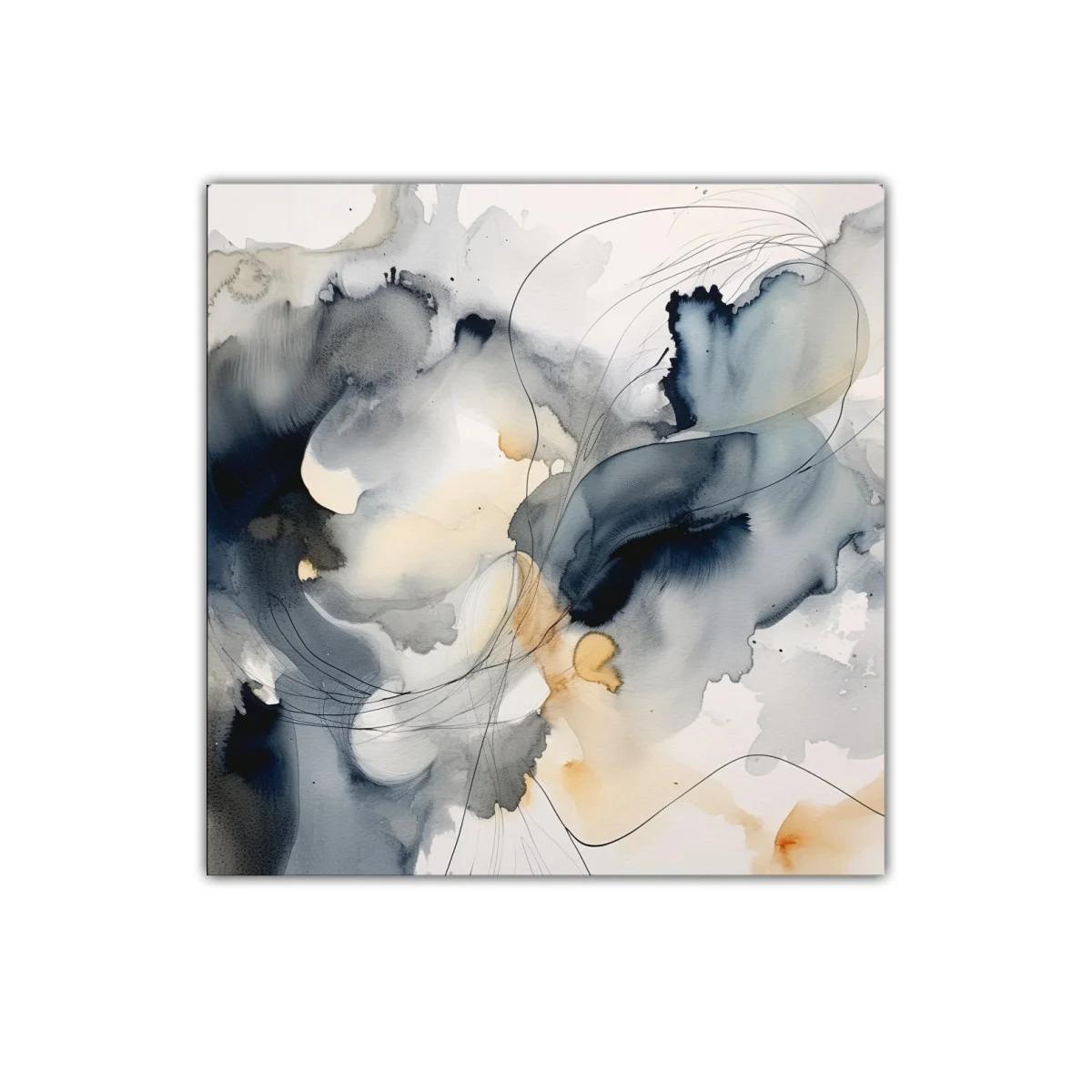 Cuadro abstracto en tonos neutros y líneas delicadas