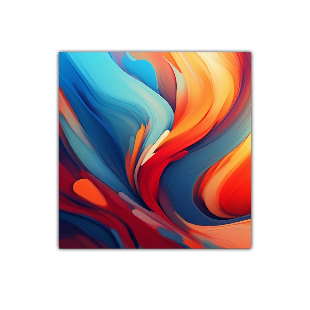 Composición fluida con vibrantes tonos rojos y azules