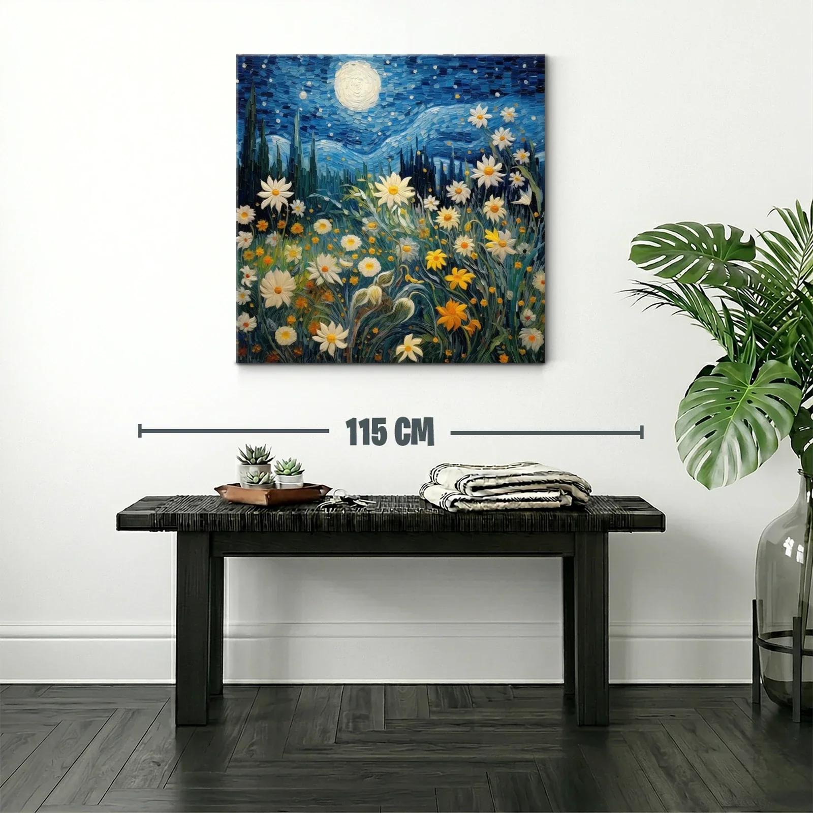 Jardín de flores bajo cielo estrellado y luna llena — miniatura 2