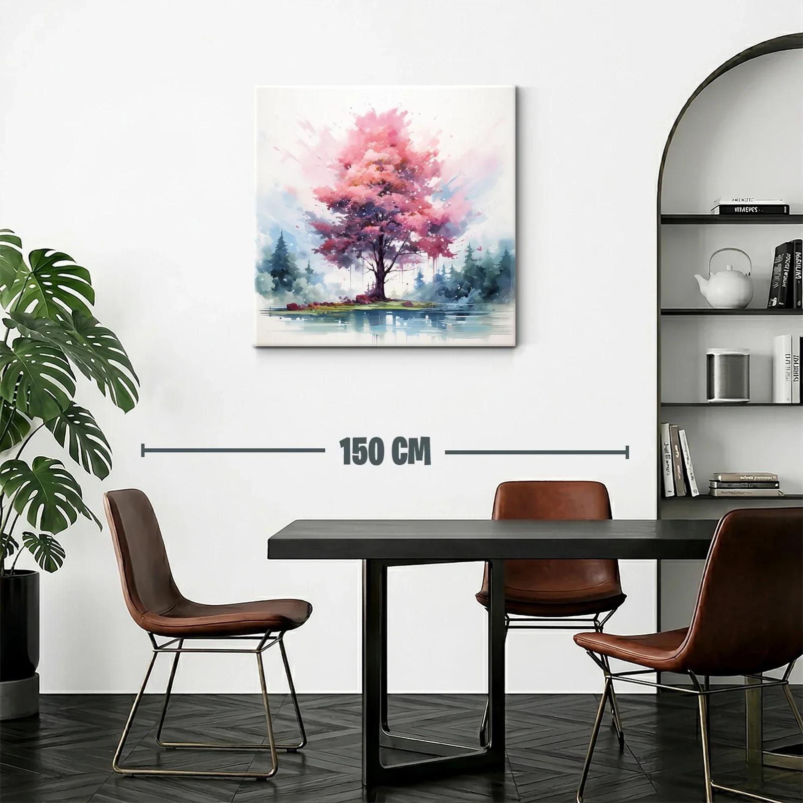 Árbol rosa vibrante junto a lago en paisaje sereno — miniatura 2