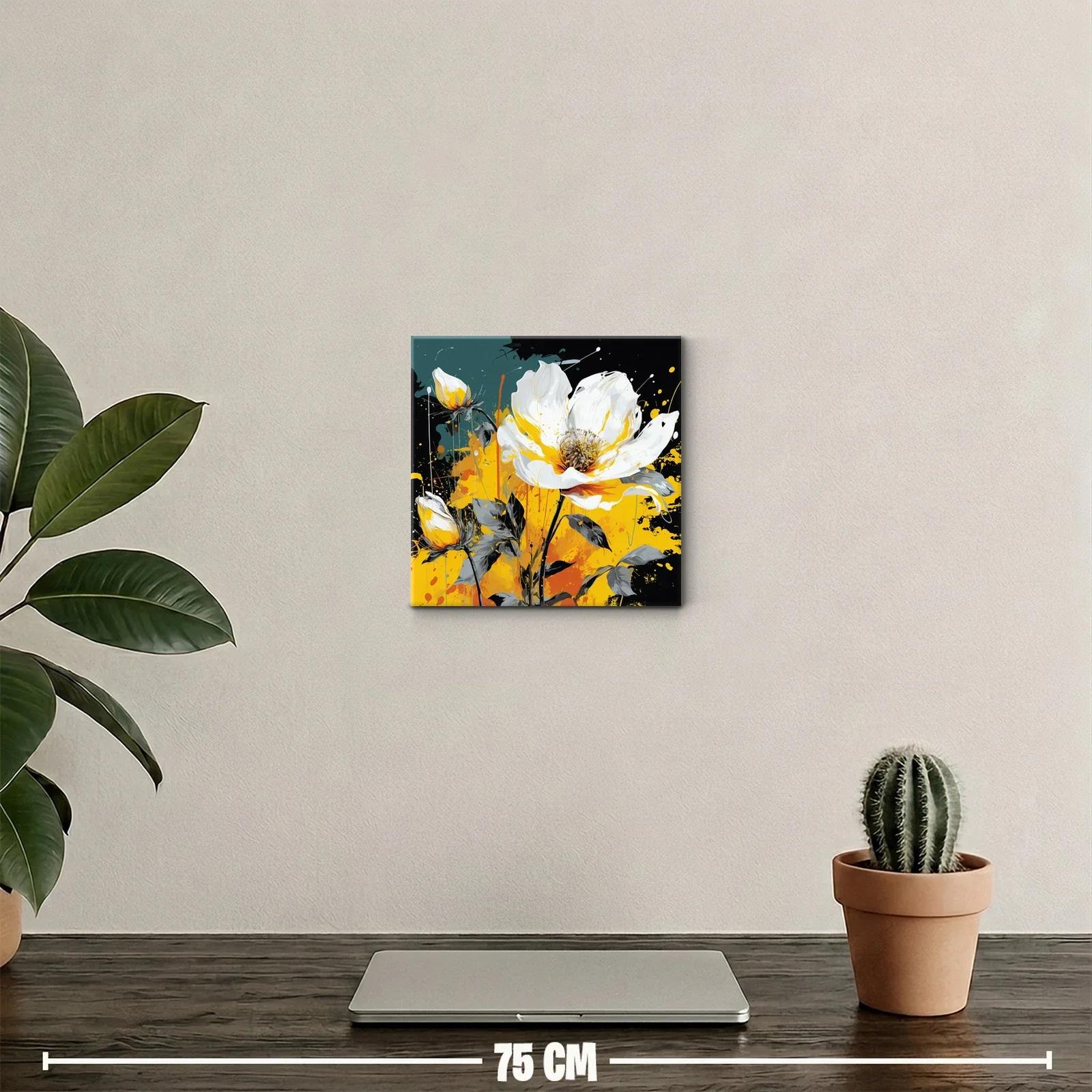 Cuadro floral vibrante con tonos amarillos y blancos — miniatura 2
