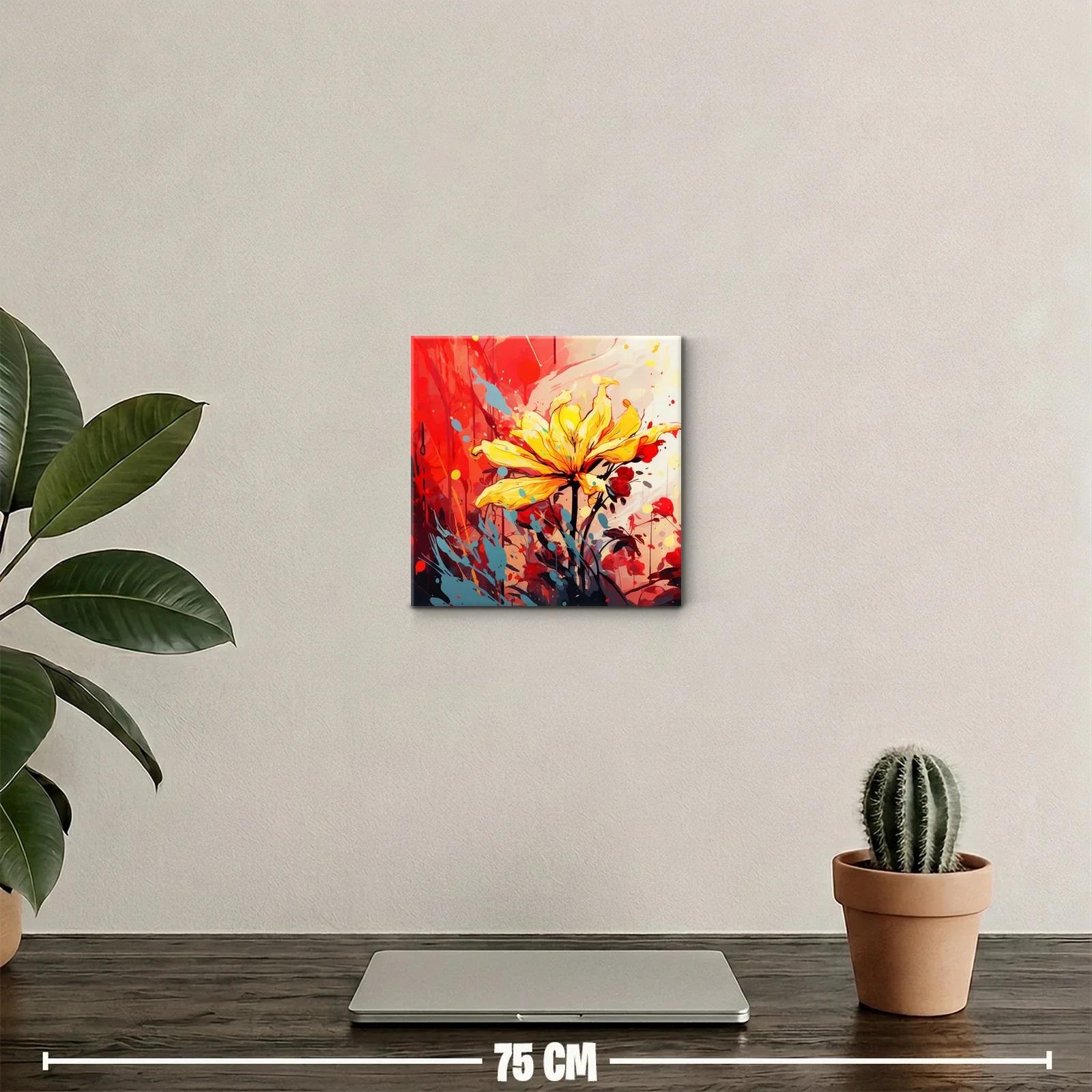 Flor amarilla vibrante con fondo rojo y azul moderno — miniatura 2