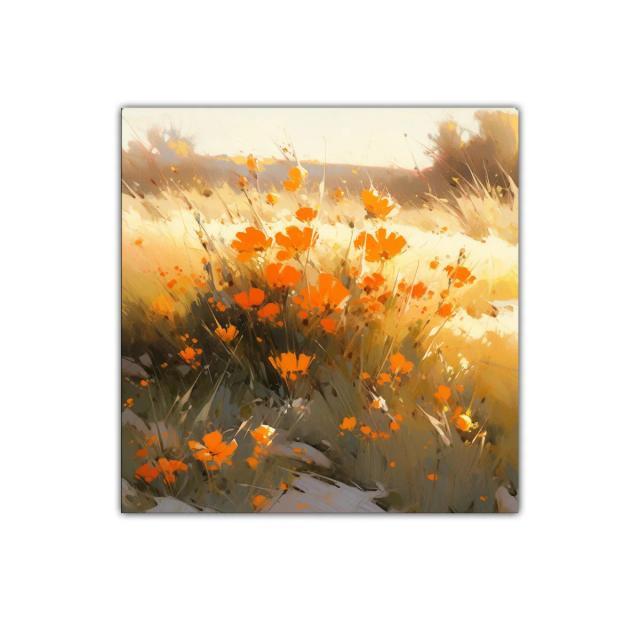 Cuadro decorativo con flores silvestres anaranjadas al sol